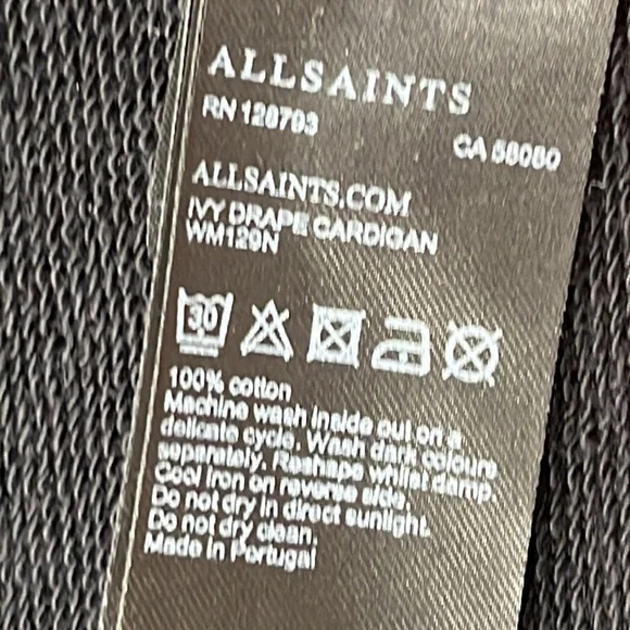 All‎ Saints XS Black 100% Cotton Wrap Cardigan Sweater - Picture 7 of 11